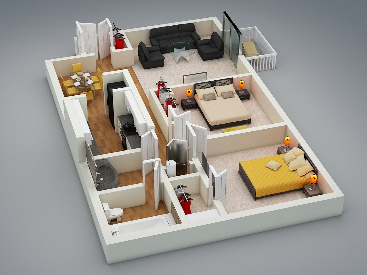 Two Bed | One Bath | D1 Floor Plan 2